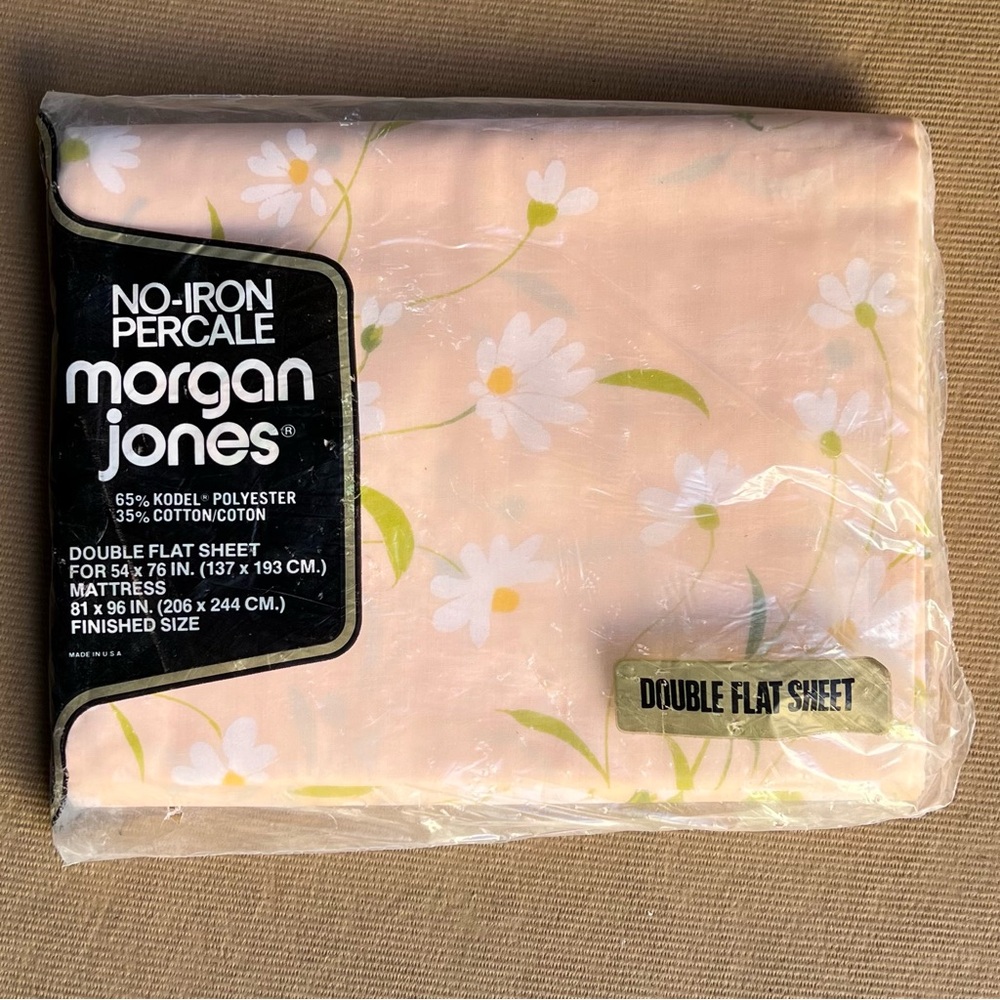 Vintage Morgan Jones No-Iron cale Double Flat Sheet - Daisy Floral, Made in USA